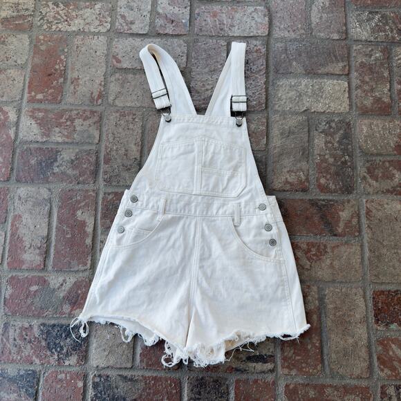 J. Galt Shortalls Cream Raw Hem Shorts Overalls Size S Cotton - Picture 1 of 7